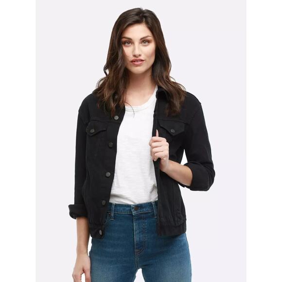 Able The Minelia Jacket Womens XS Black Denim Wash Trucker Collared Button Front - Picture 1 of 5